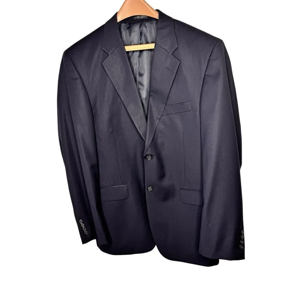 Jones New York Suit Jacket 39R Black Pinstripe 95% Wool Blazer Men Two Vent 0958